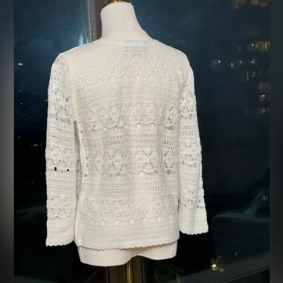 🆕 FARM Rio 🧿 NWOT White Crochet Button Up Cardigan Sweater, Sz S - Picture 7 of 15